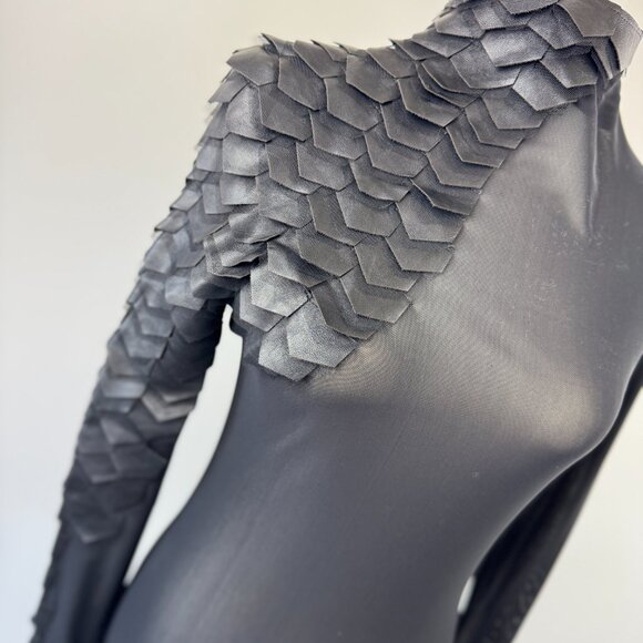 Gracia Sheer Black Top with Faux Leather Scales - Picture 3 of 10